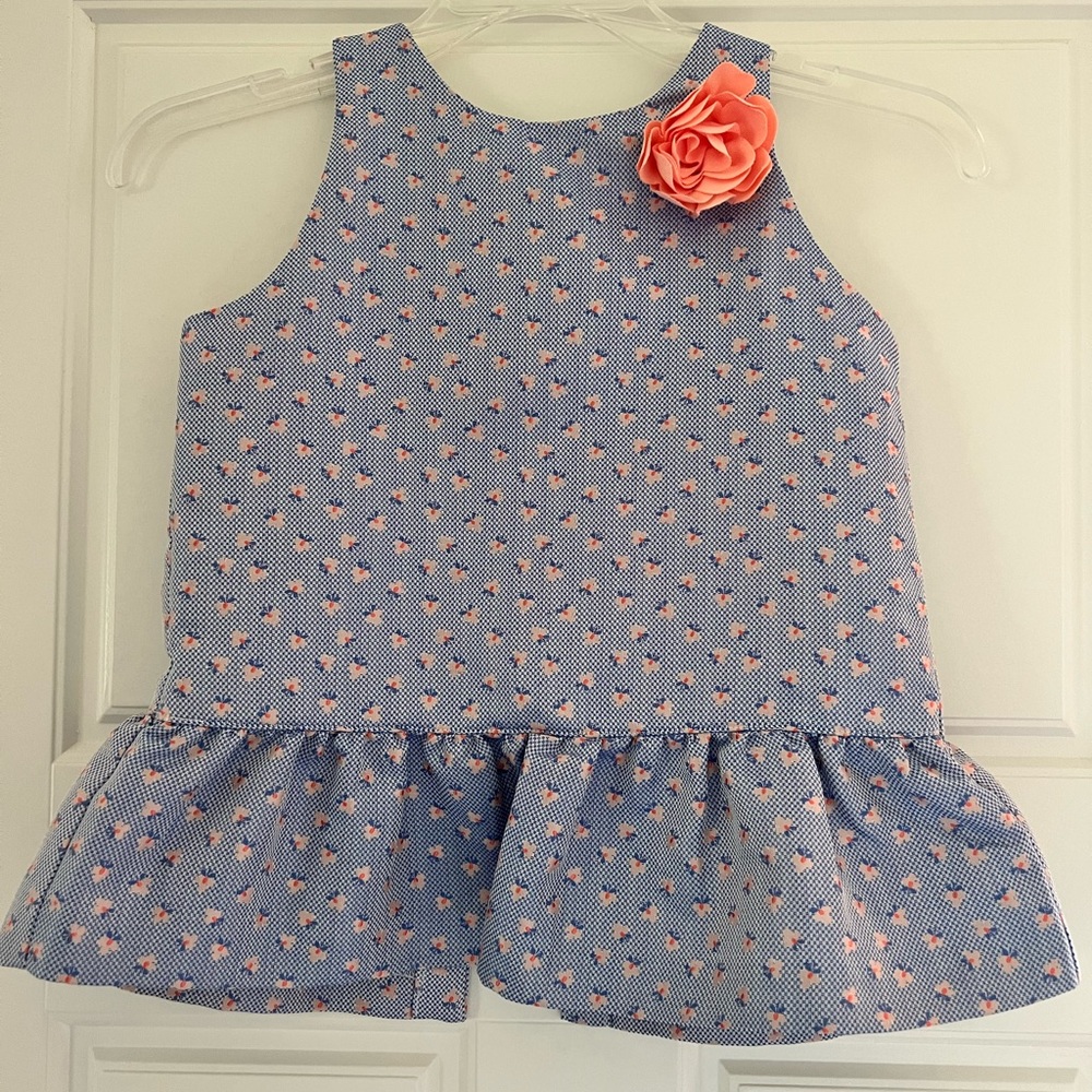 Girls Ruffle Hem Top- Janie and Jack Size 8- Blue and Coral Floral